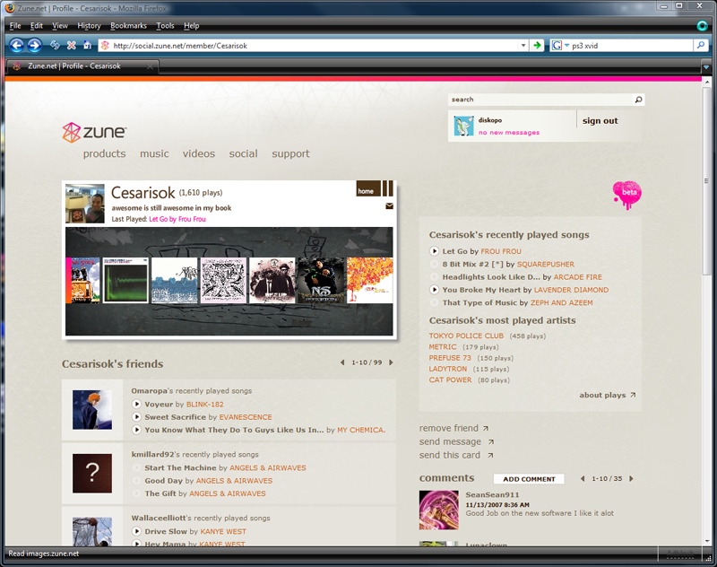 Zune Social Profile Page (2007)